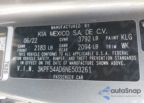2022 Kia Forte Gt-Line from USA, damaged, VIN 3KPF54AD6NE503261